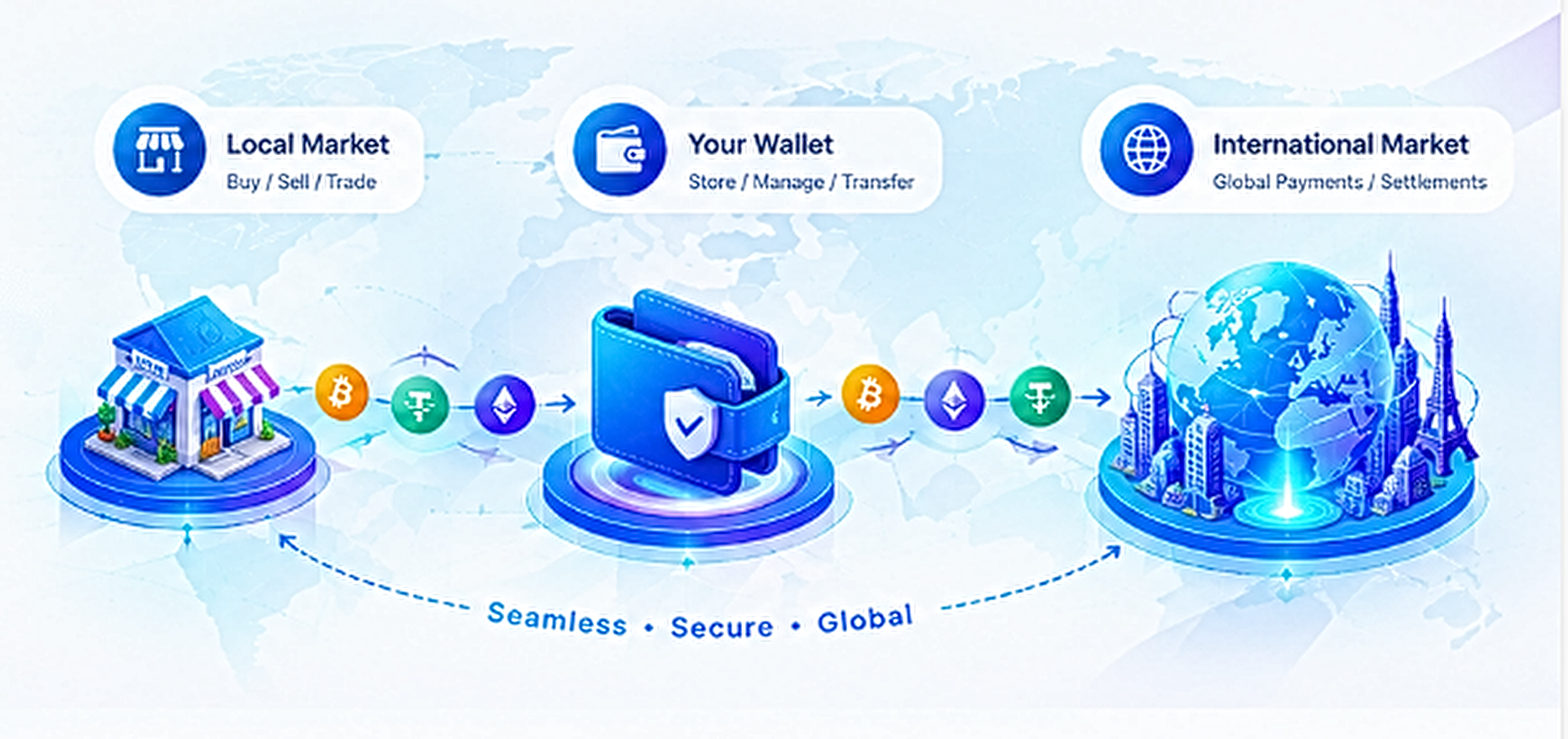 Banner showing local wallet to international token movement